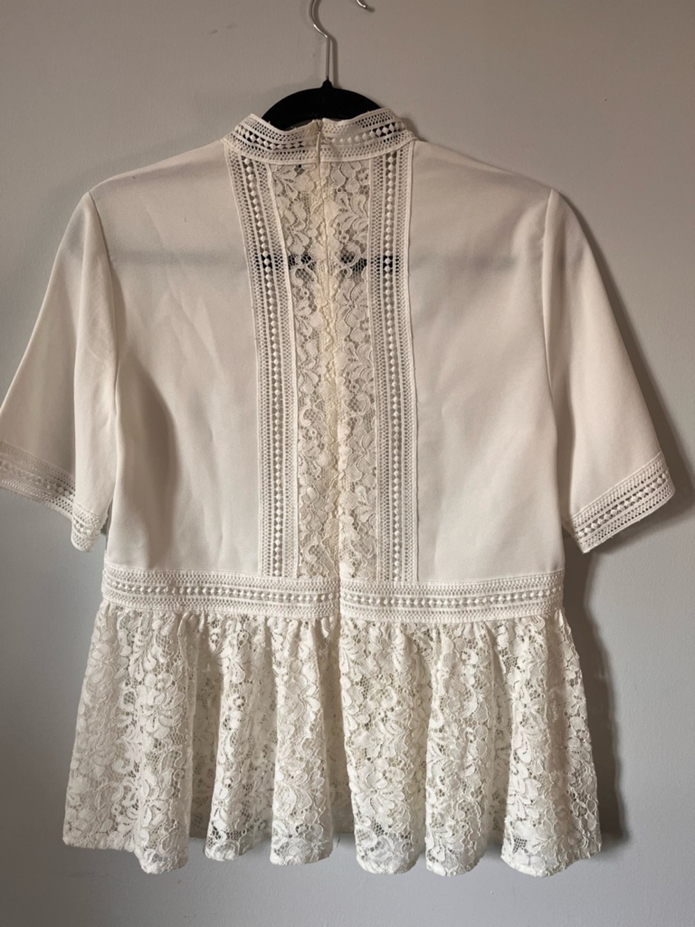 Zara Office Siren Lace-Trim Peplum Top — Ivory/ White Size Medium